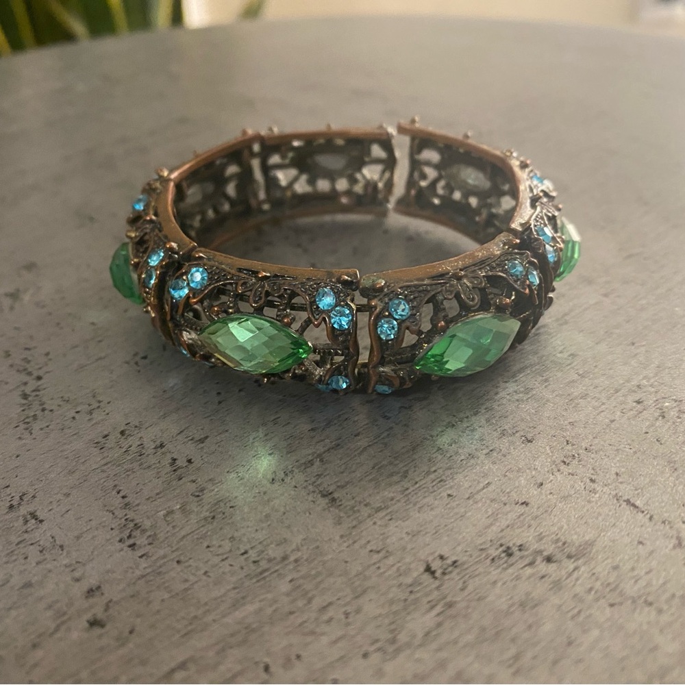 Bangle Bracelet Blue and Green Stones. Costume, unsigned